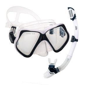 סט משקפת צלילה ושנורקל AquaDive Pro - לבן