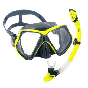 סט משקפת צלילה ושנורקל AquaDive Pro - צהוב